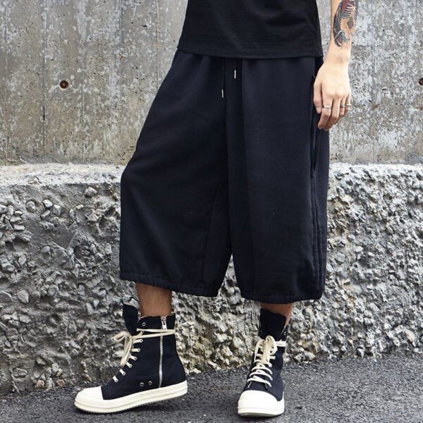 X013P85 Yohji New Dark Montenegro Ben Yew Style Side Seam Pull Rope Two Wearing Wide-legged Men's Casual Pants