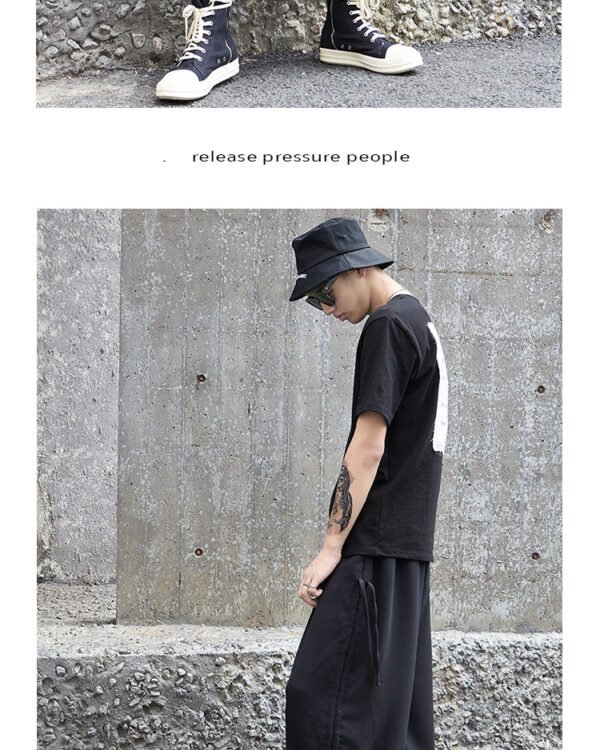 X013P85 Yohji New Dark Montenegro Ben Yew Style Side Seam Pull Rope Two Wearing Wide-legged Men's Casual Pants
