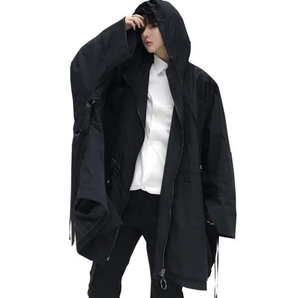 Dark Loose-sleeved Bat Hooded Windbreaker